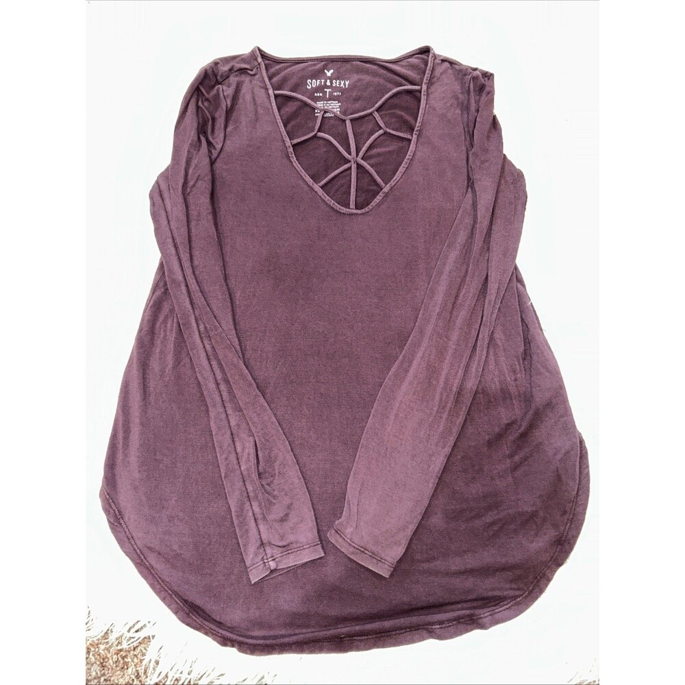 XS American Eagle Soft & Sexy Purple Crisscross Long Sleeve Top Super Soft